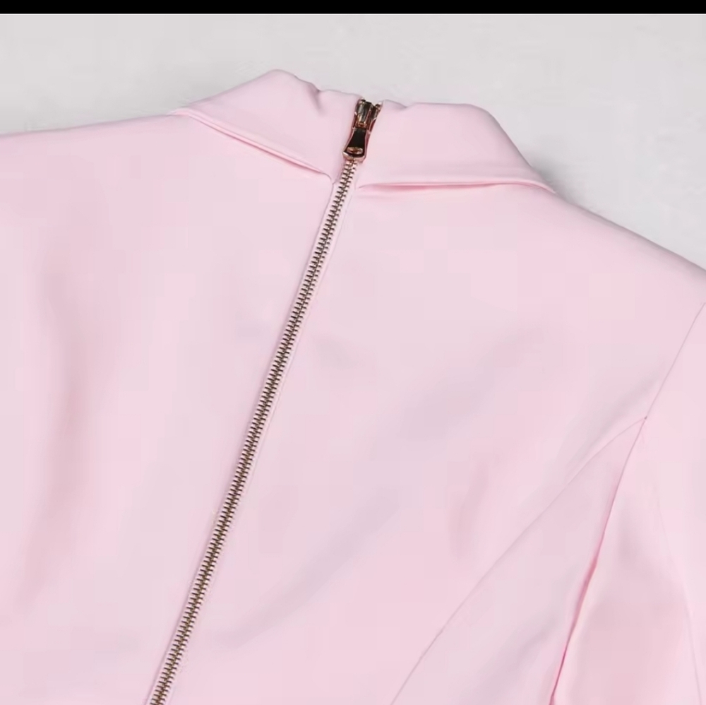 Elegant Pink Blazer with Gold Accents - Picture 3 of 11